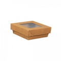 Caja Barqueta Alimentos con tapa cartón kraft y tapa con ventana 14x14cm 750ml