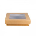 Caja Barqueta Alimentos con tapa cartón kraft y tapa con ventana 19x19cm 1000ml