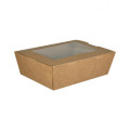 Caja Barqueta Alimentos con tapa cartón kraft y tapa con ventana 19,8x13,8cm 1200ml