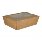 Lata rectangular de cartón kraft para ensalada con tapa con ventana 2100 ml