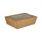 Lata de ensalada rectangular de cartón kraft con tapa de ventana 1200 ml